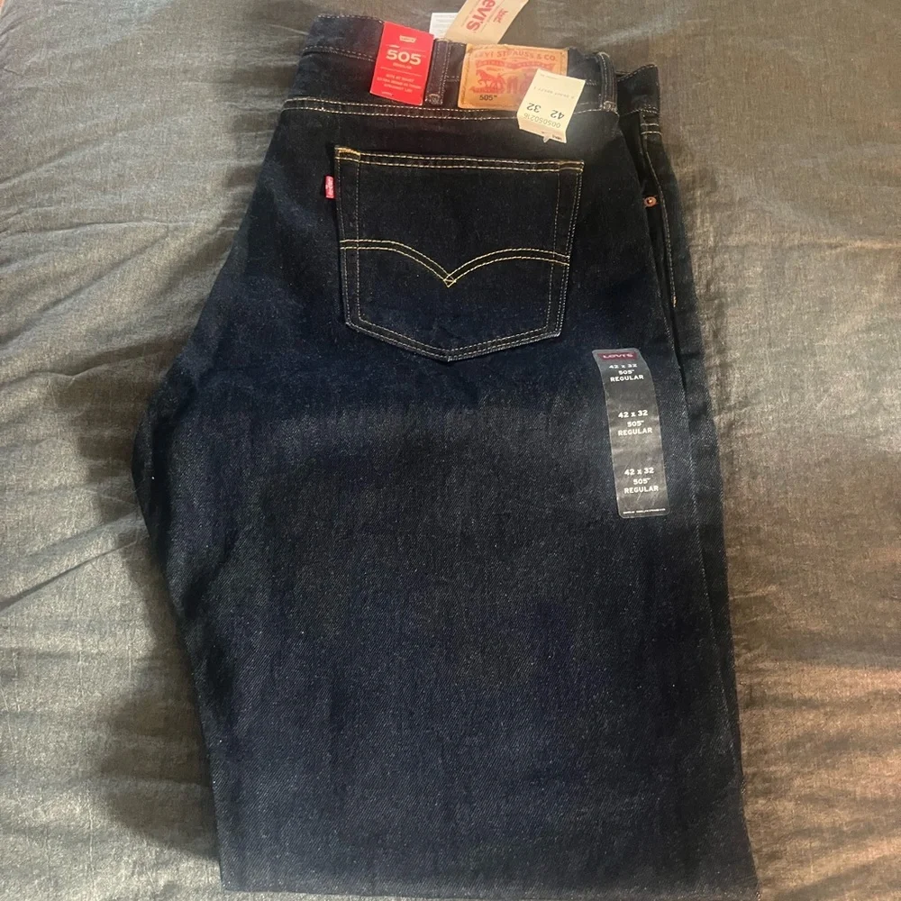 NEW Levi's Straight denim Dark Blue 505 regular 42 32 cowboy western travel chic - Picture 8 of 12